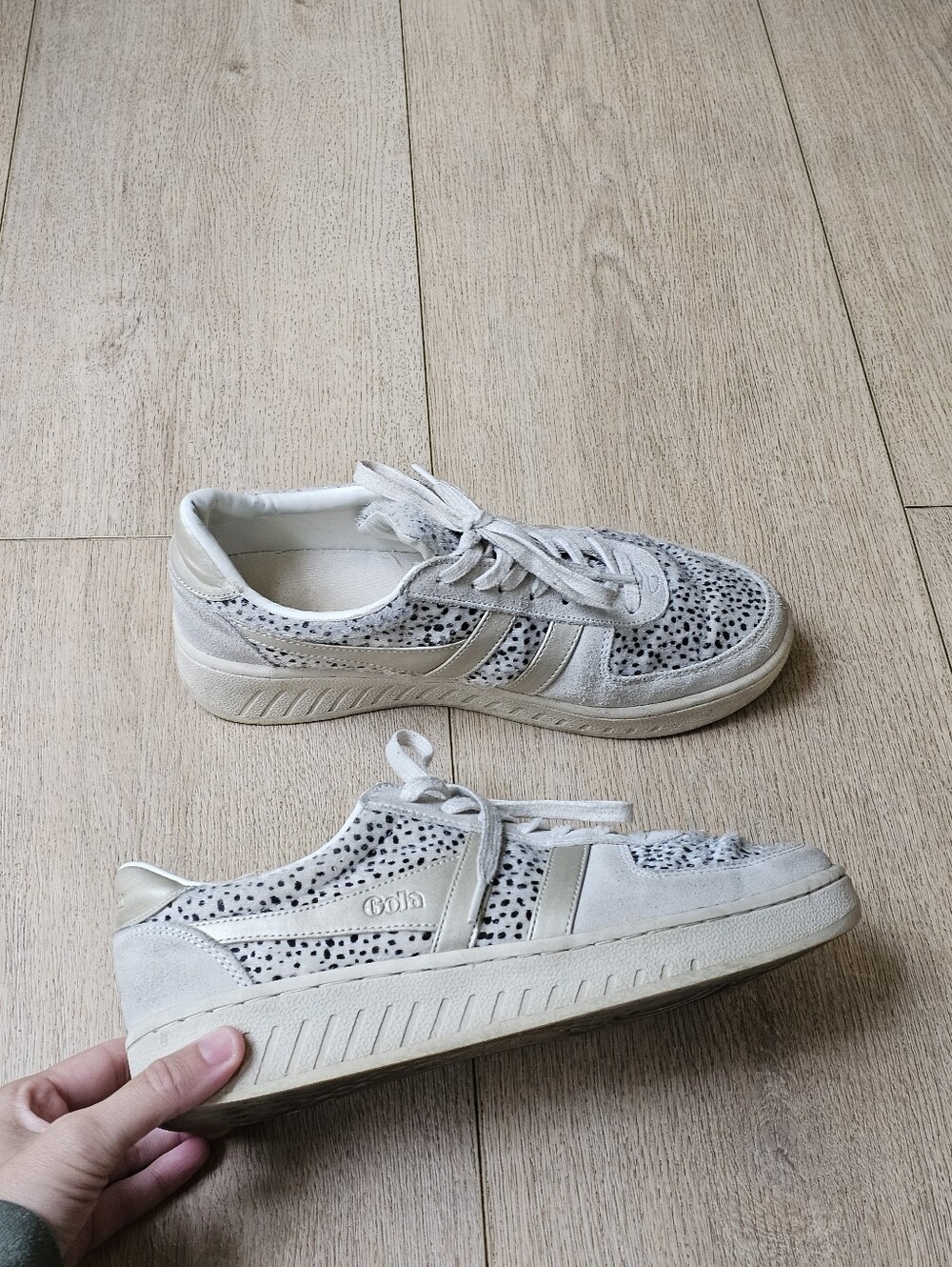 GOLA Grandslam Savana Silver Cheetah Leopard Print Leather Sneakers Size 10 US